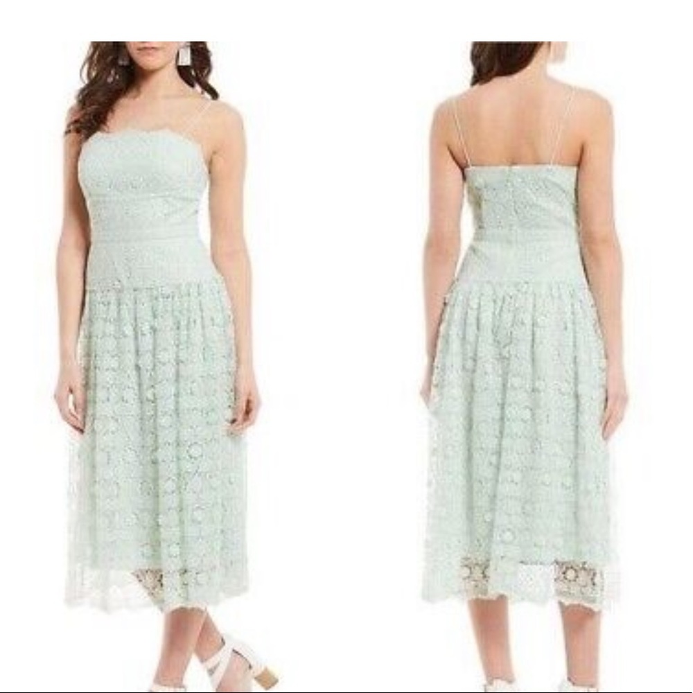 GIANNI BINI Jillian mint eyelet drop waist midi dress